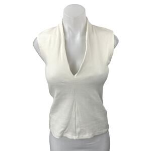 NEW Zara Women's White Ribbed Knit Sleeveless V Neck Tank Sweater Top Size M